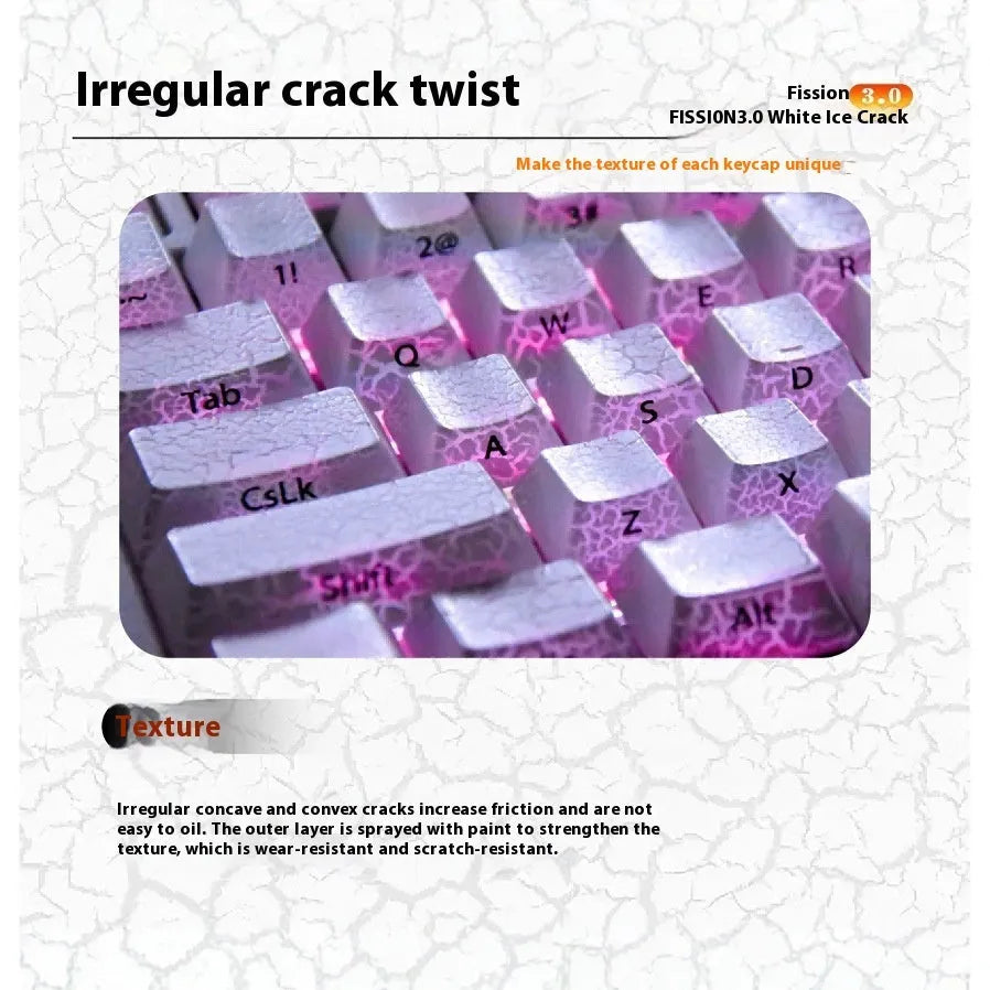 White Fission side carving transparent keycap in white with double stitching on PC material