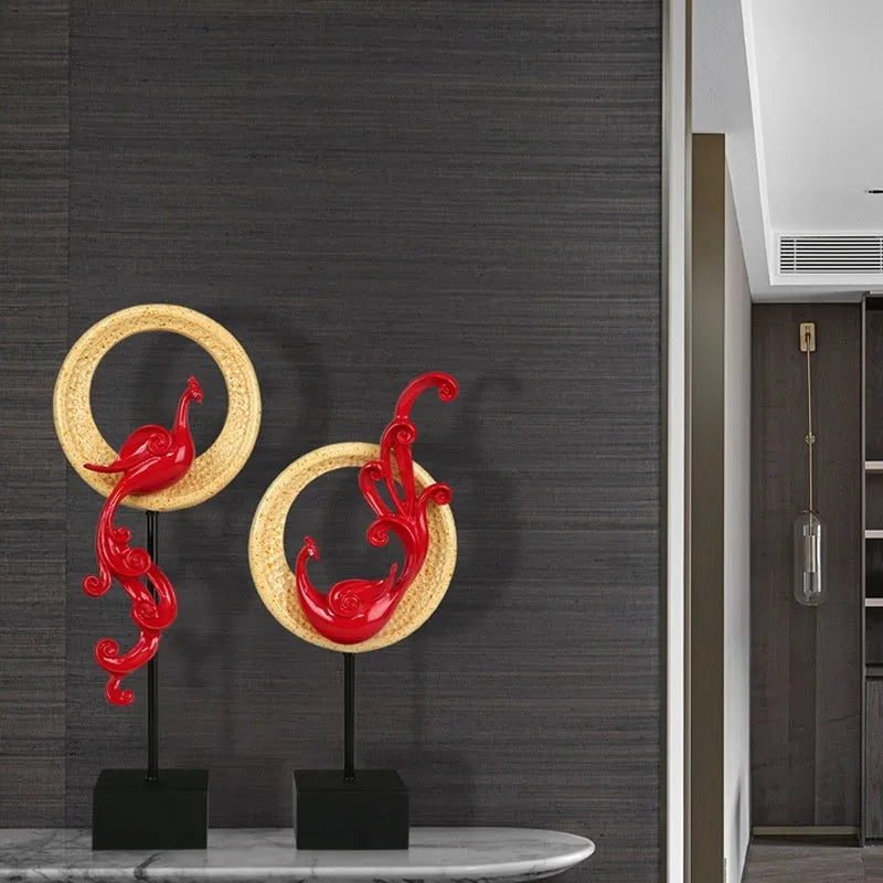 Large resin phoenix ornament in European style available in rose gold, red and silver colours
