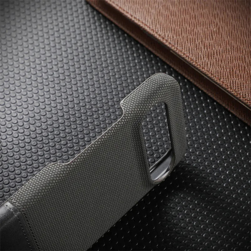 Lambskin anti-fall stitched phone case for Google Pixel 9 Pro XL, black colour, plaid pattern back cover