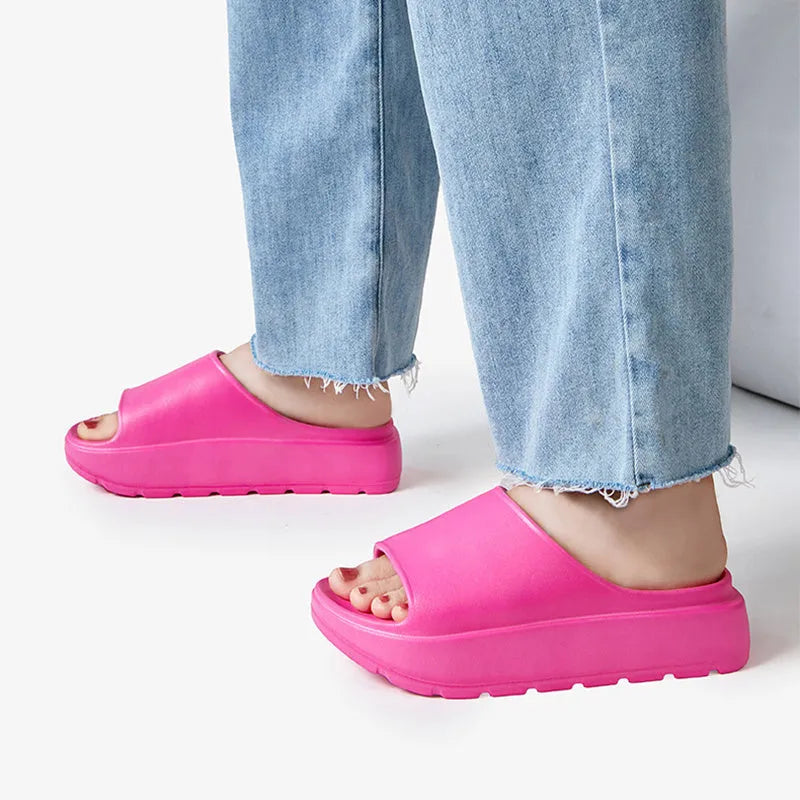 Women's fish mouth slippers with 5.5cm thick EVA soles in beige, black, khaki, or rose red colours
