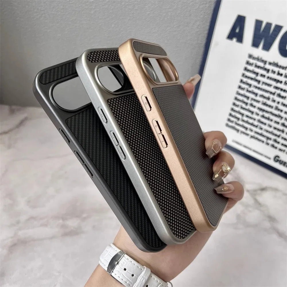Carbon fiber texture PC phone case for Google Pixel 9, titanium gray with frosted finish, rear view