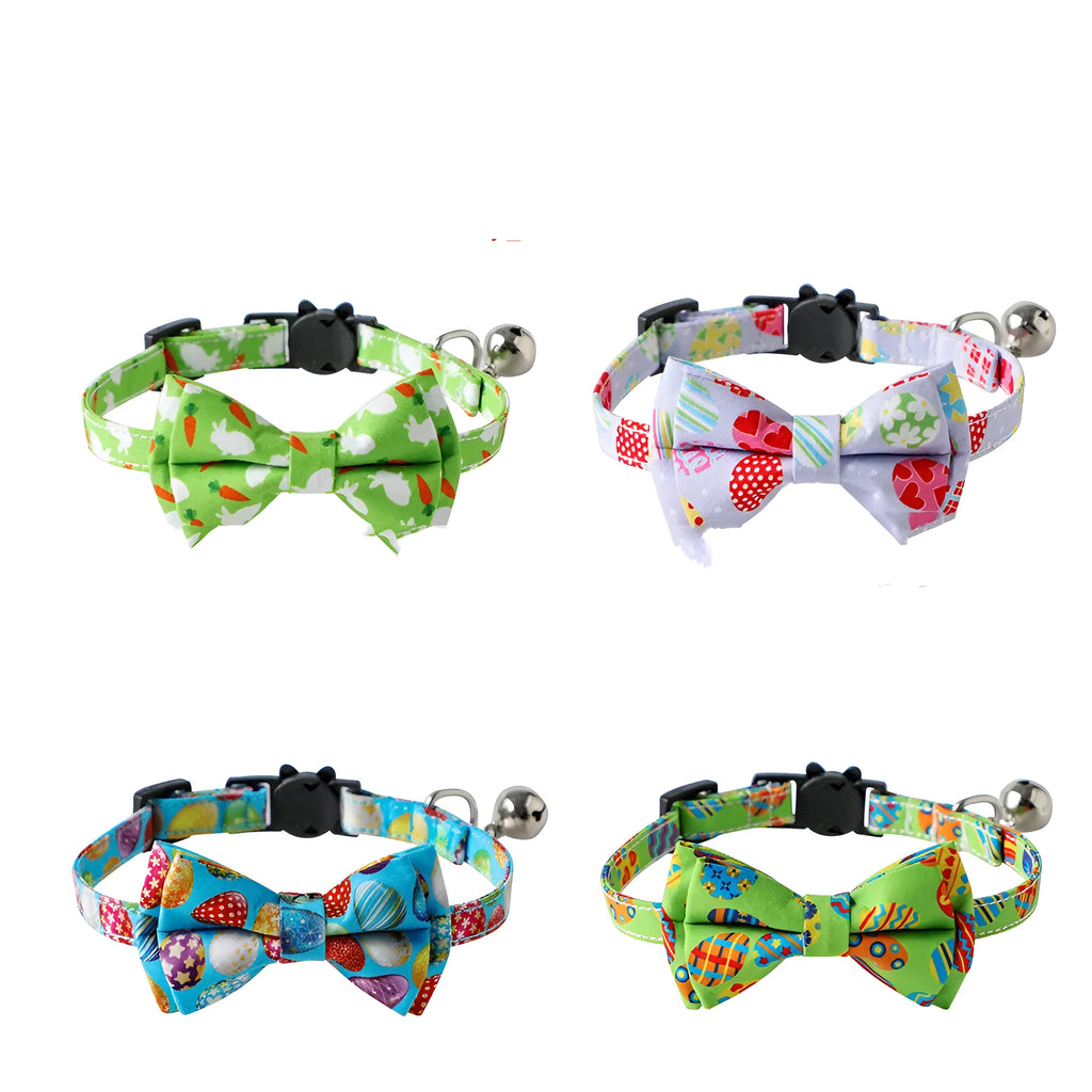 Easter cat collar with removable bow and bell, made of polyester, S size, blue colour