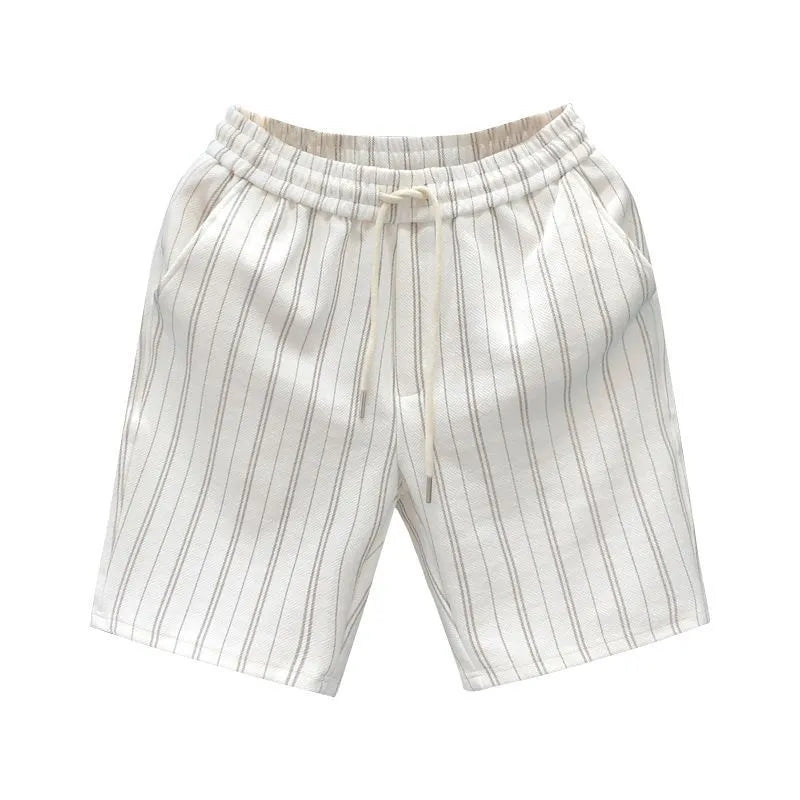 Men's black and white striped fleece-lined casual shorts with micro-elastic fabric