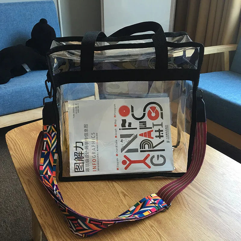 Women's transparent PVC messenger shoulder bag with crossbody strap in multiple colour options