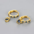 Women's heart-shaped zircon drop earrings with coloured gemstone centre and ear clip fastening