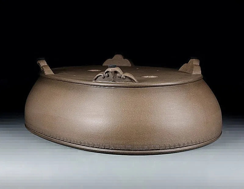 Large handmade oval purple sand flowerpot measuring 50cm length for indoor plant display