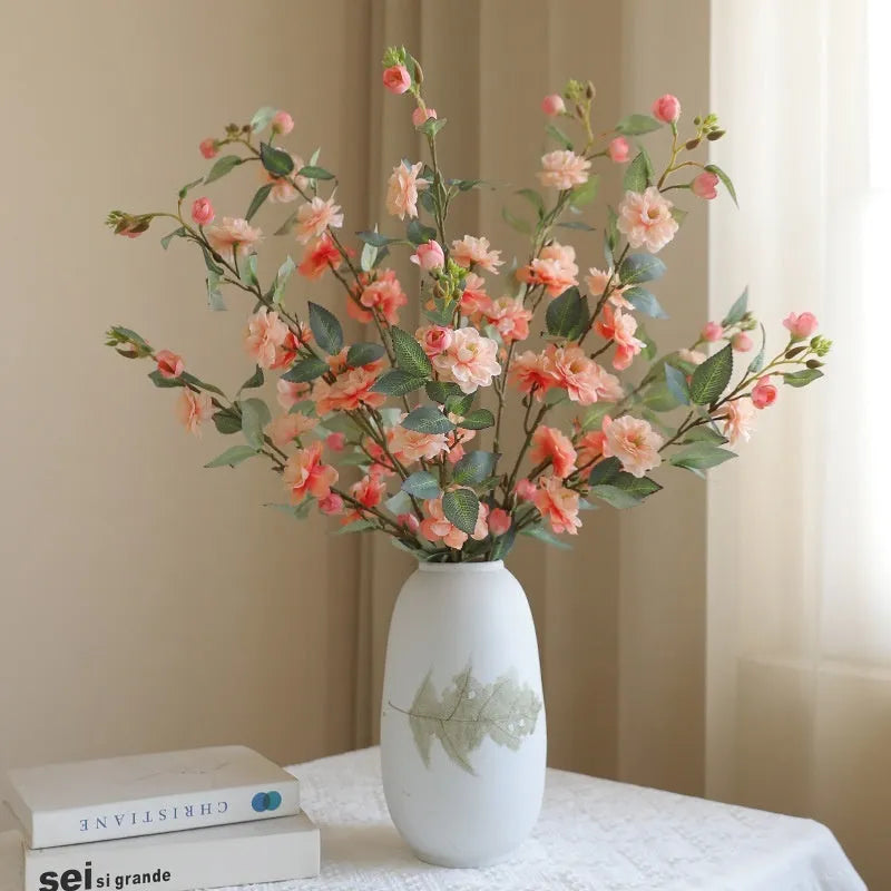 Single silk camellia artificial flower in Autumn White, Chinese retro home decoration for wedding and photography props