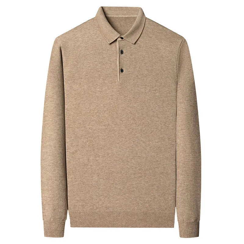 Winter wool lapel coat for men in camel colour, long sleeves, simple style, thickening fabric