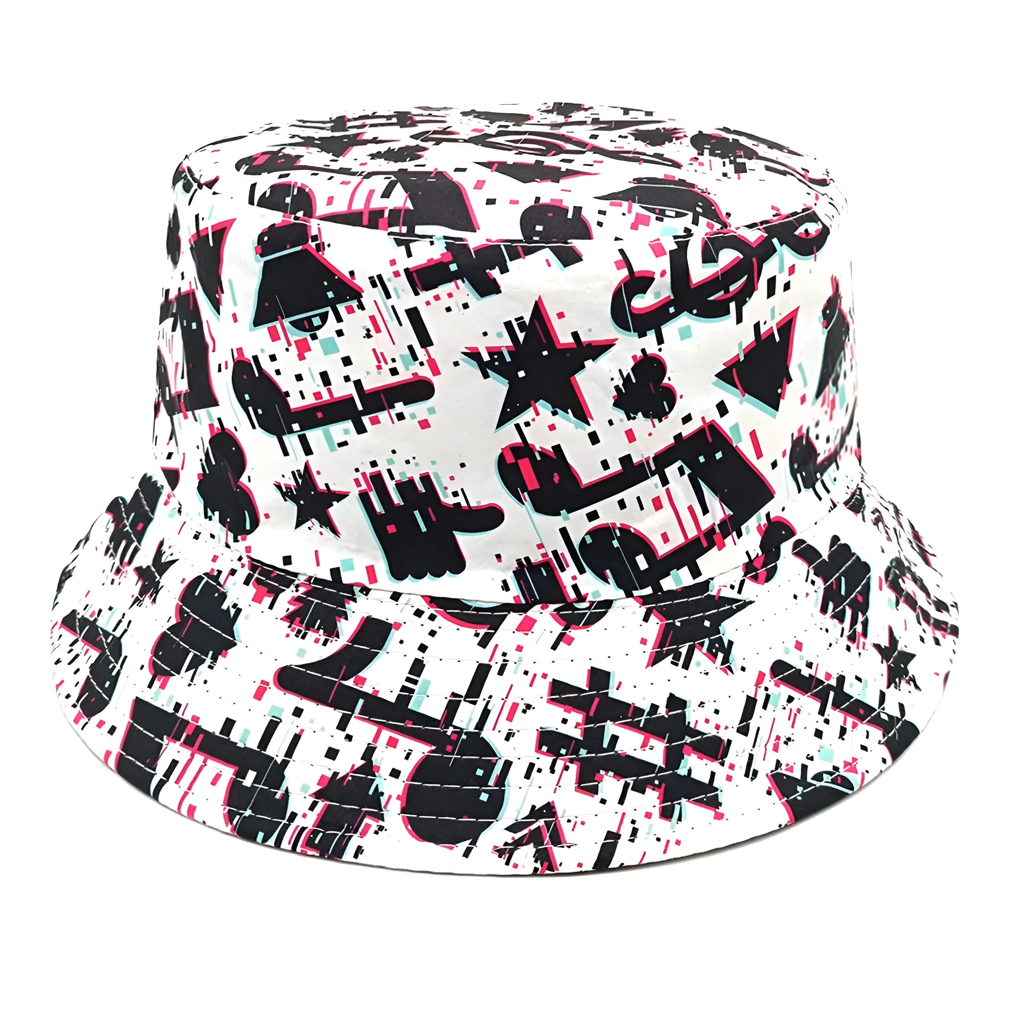 Polyester bucket hat with musical note pattern printing in retro style for outdoor sun protection