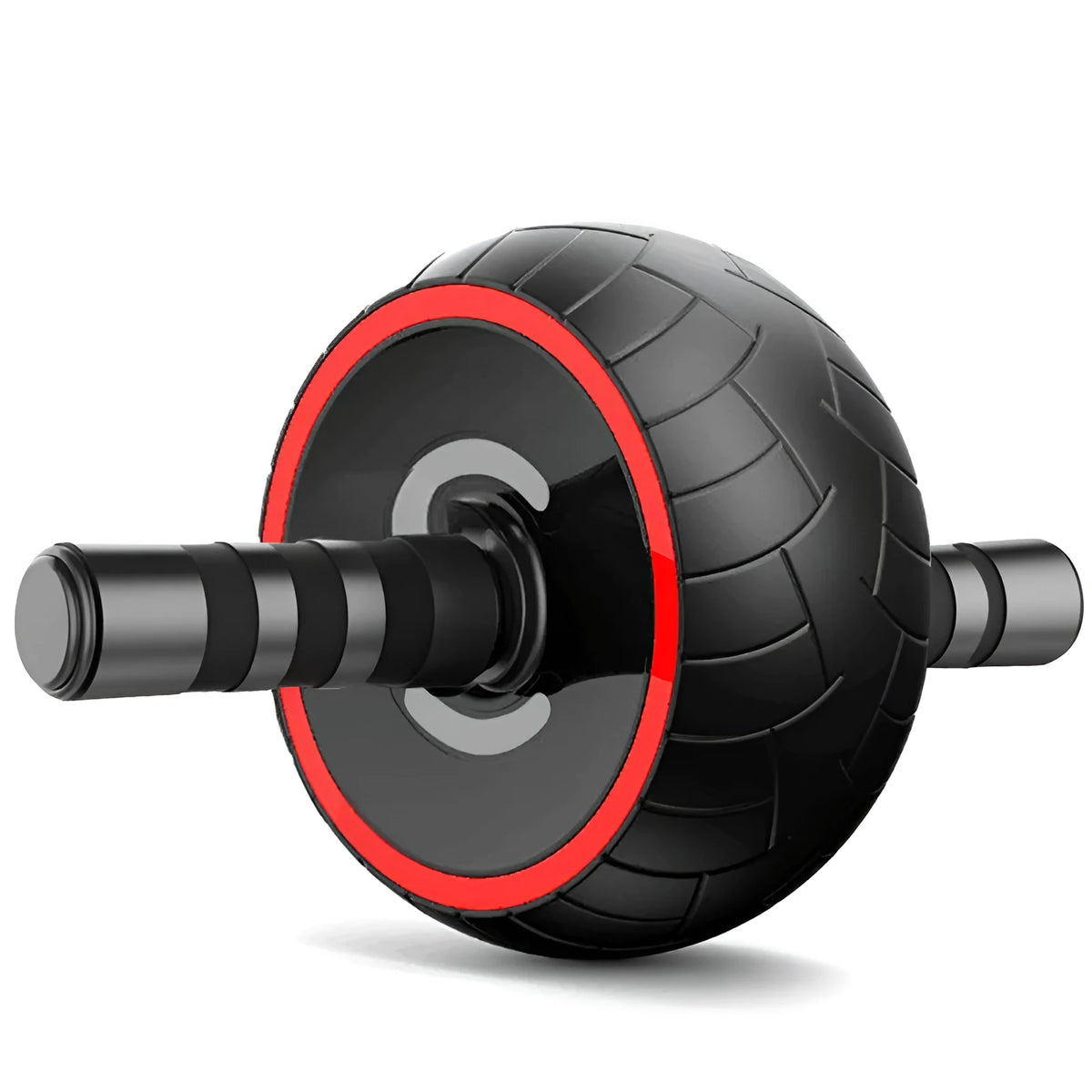 Single-wheel abdominal muscle roller with black and red tyre-skin wheel, 9 x 18 x 32.5 cm, for home or office core training