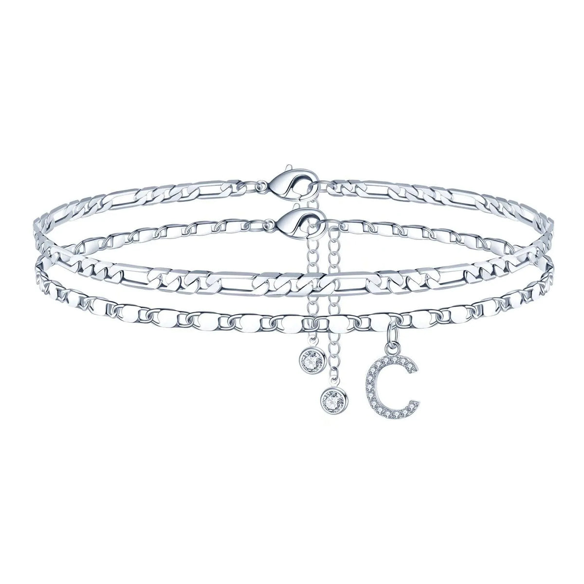 Copper double circle anklet with alphabet letters and silver colour finish