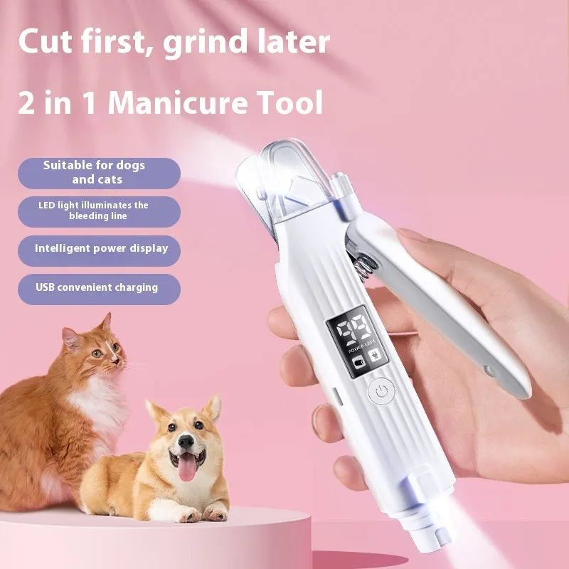 White ABS electric pet nail clippers for dogs and cats with nail piercing device