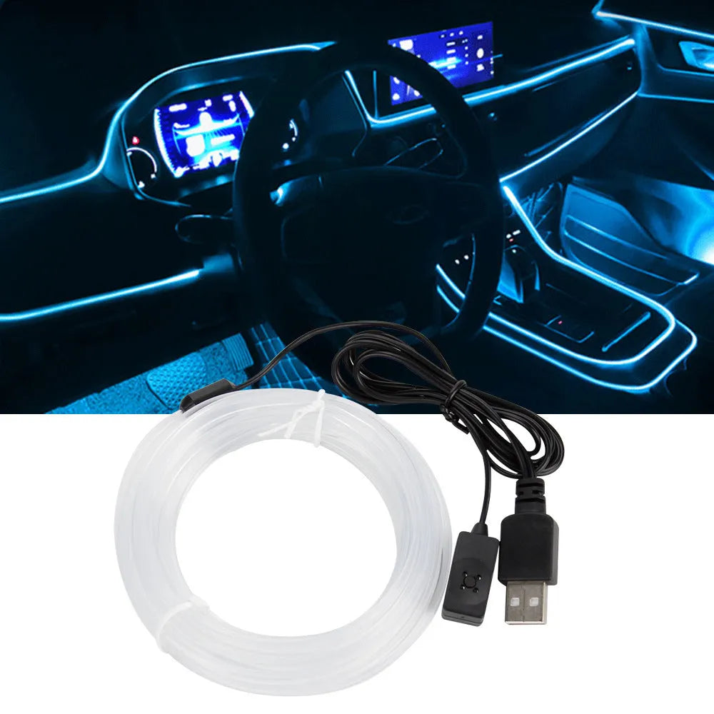 Universal car EL luminous ambience light strip with colourful lighting effects and USB interface connector