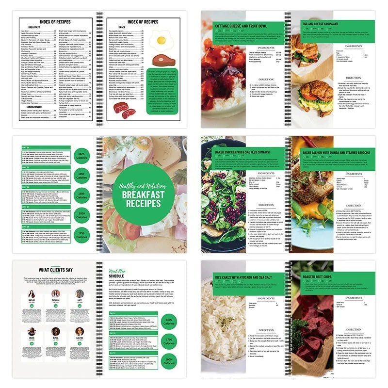 28-day high-protein diet plan book on paper, 21cm by 28.5cm, cover colour 28Day Dietary Plan