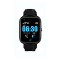 Square black elderly smartwatch with silicone strap showing time on 1.3-inch screen