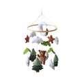 Handmade felt teddy bear bed bell in white on a wooden base for children's soothing sleep
