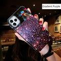 Gradient rhinestone silicone iPhone case for Apple models, available in blue, black, and purple.