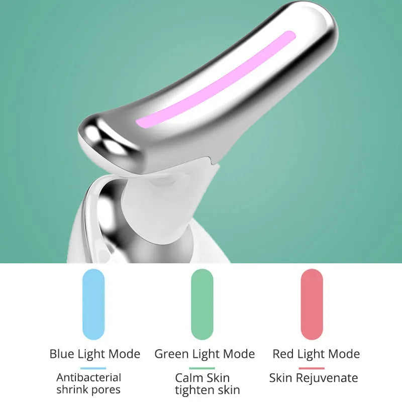 Compact white EMS thermal neck lifting massager device with LED lights for home skin care and wrinkle reduction.