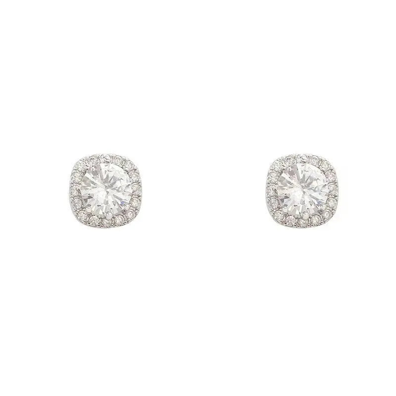 Square diamond geometric earrings for women in silver and gold alloy with cold style fashion design