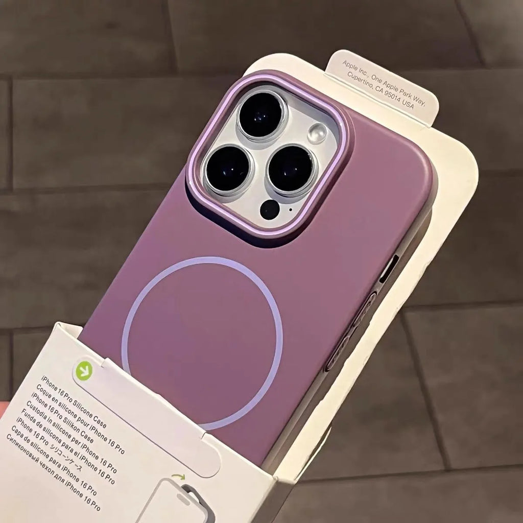 Fine Circle Magnetic Phone Case Frosted Hard Shell in gray for iPhone showing magnetic ring and frosted texture