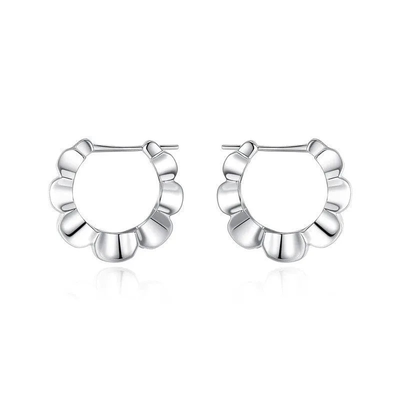 Sterling silver geometric round earrings with retro simple elegant style and electroplated finish