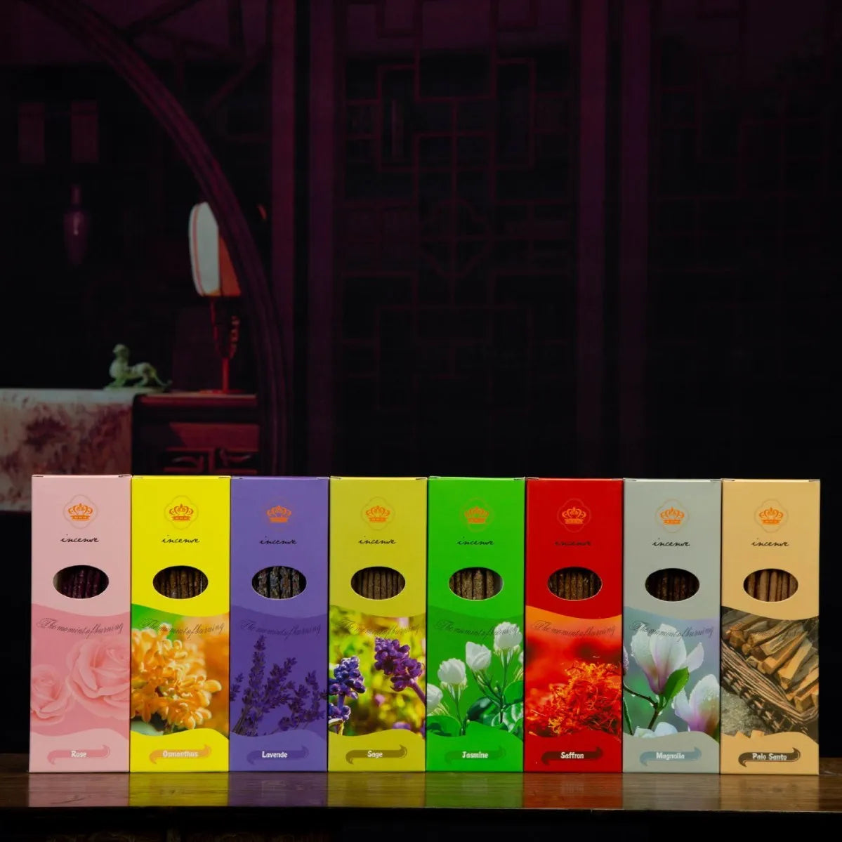 Box of Argentina Hand Rub Petals stick incense with 10 sticks and eight fragrance varieties.