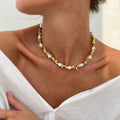 Personalised trendy shaped pearl necklace women electroplated alloy gold clavicle chain geometric pendant