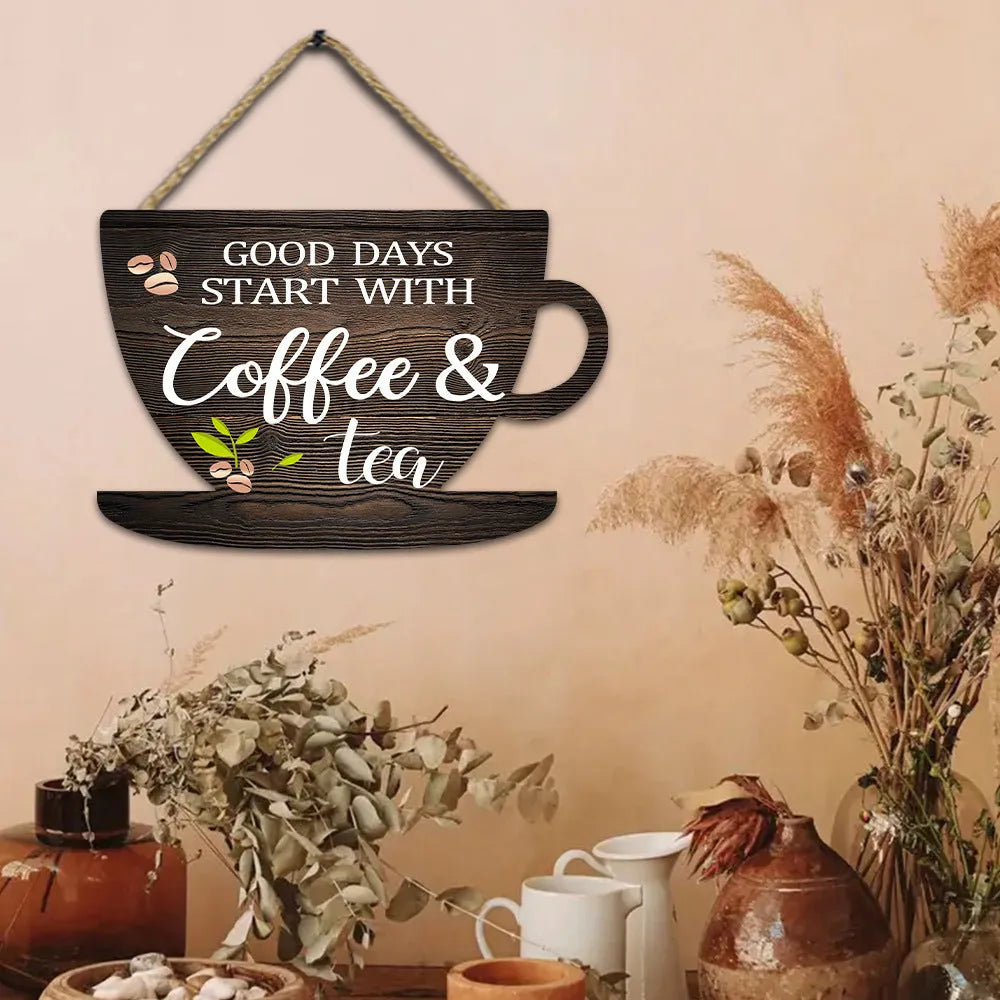 Retro coffee cup wooden hanging sign, 30 x 20 x 0.5cm, UV printed American country wall decor