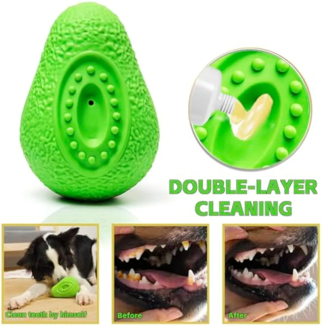 Green natural rubber indestructible dog chew toy shaped like an avocado.