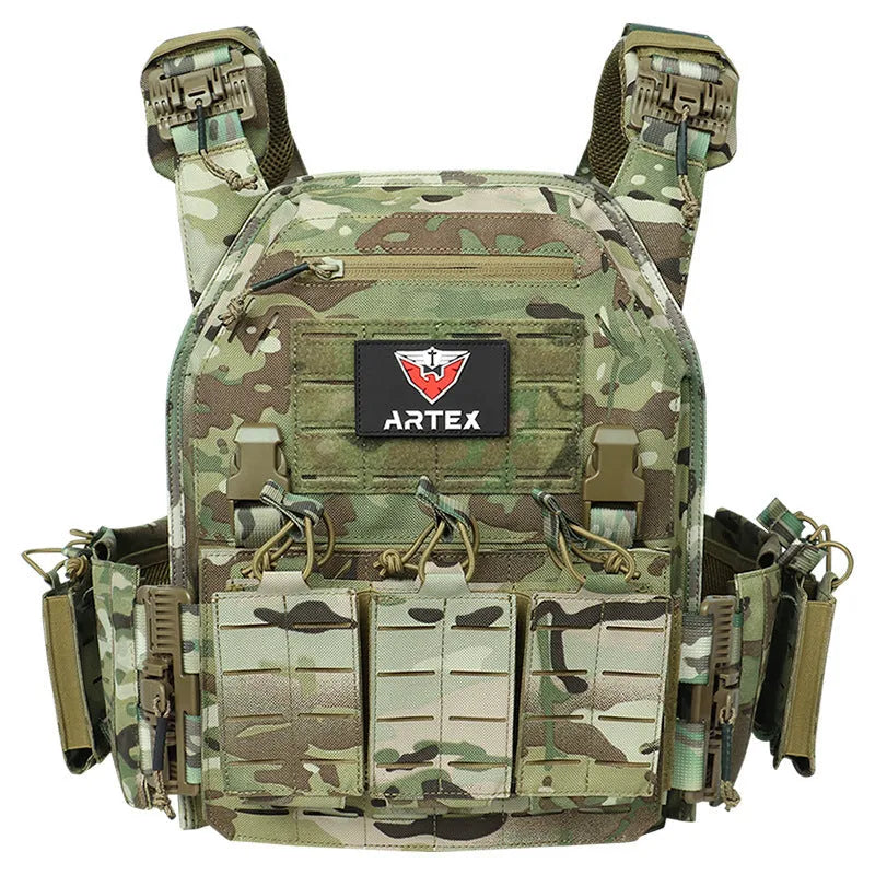 Artex multi-functional tactical vest in camouflage colour with quick release system for outdoor use