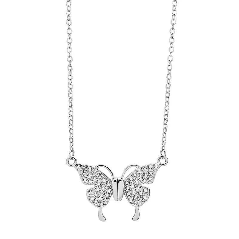 Gold titanium steel clavicle chain necklace with magnetic butterfly pendant on twisted chain