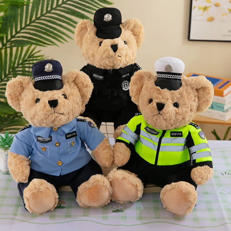 Fire Bear Police Teddy Doll Plush Toys 30cm - Blue Fire Bear variant on display