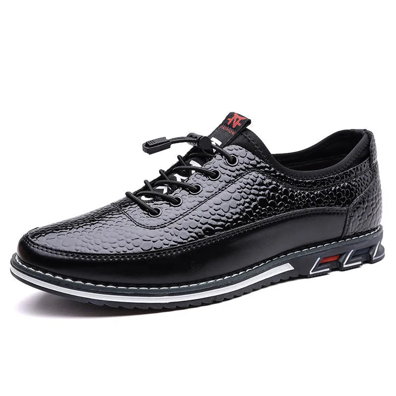 Men's fashion casual one pedal loafer in black artificial PU with rubber sole and flat heel