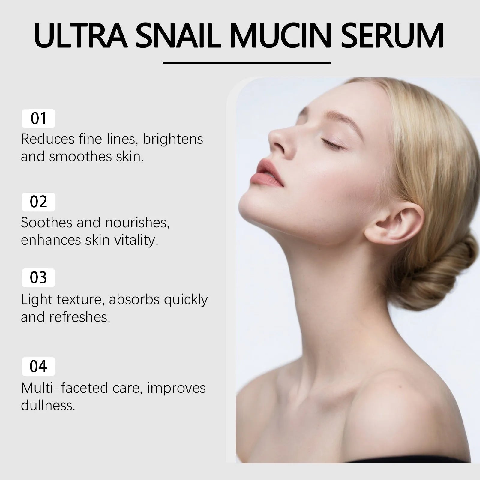 Moisturising liquid facial essence 100ml with snail and centella extract in a white bottle