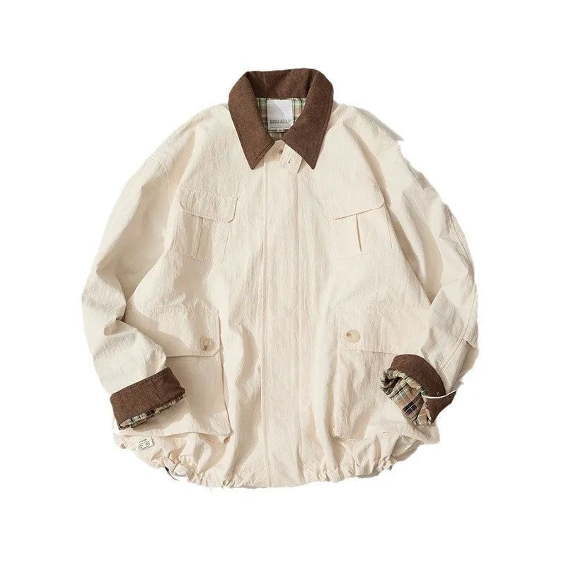 Casual jacket in contrasting colour block design with side seam pockets and long sleeves
