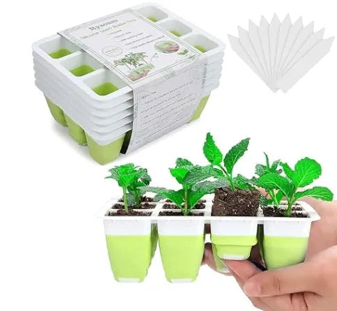 12-hole plastic nursery pot in green, floor-type design, 18.5x14.5x7.5 cm, for seed cultivation