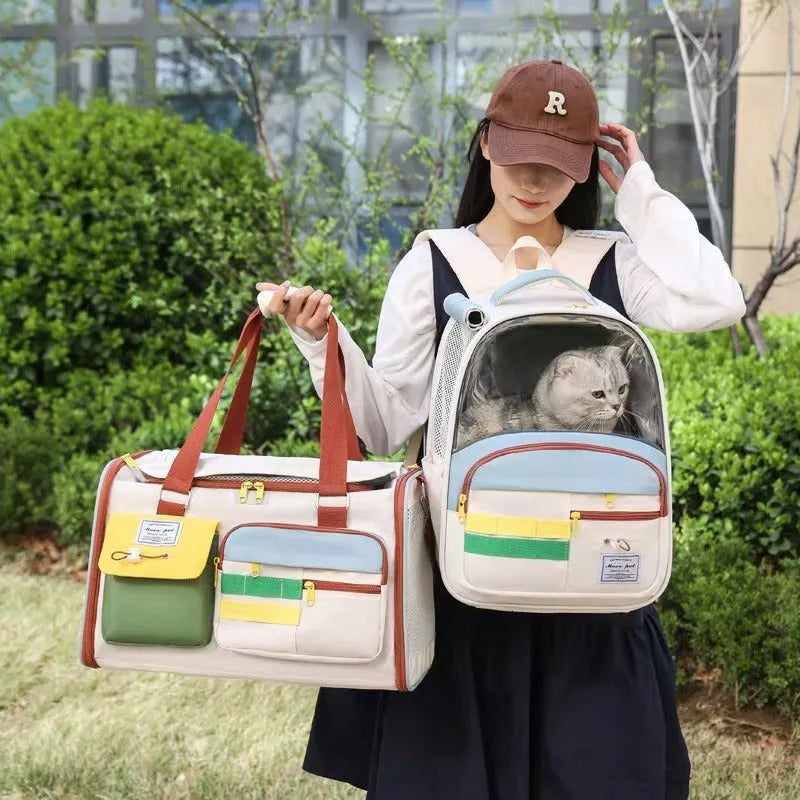 New Fashion Pet Bag in Oxford cloth with colour-matching pattern, available as a backpack or handbag for small pets