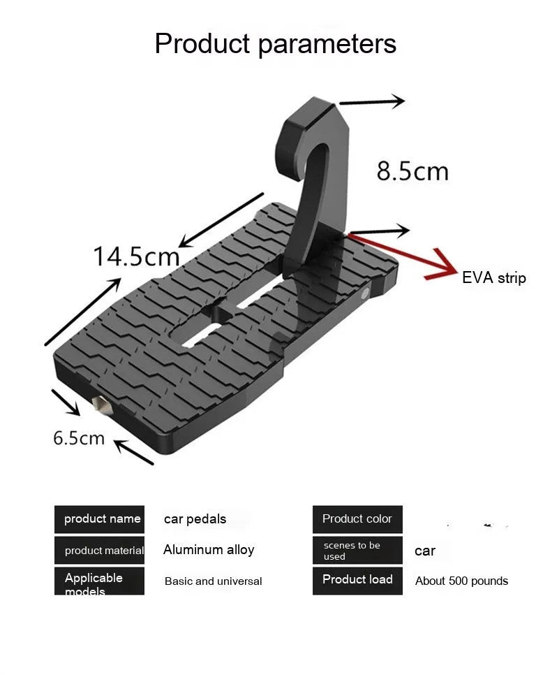 Foldable aluminium alloy car door step ladder auxiliary pedal for roof access and luggage loading