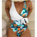 Women's high waist one-piece swimsuit with printed pattern in polyester-nylon quick-drying fabric
