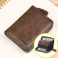 Dark brown women's synthetic leather card holder wallet showing 9 card slots and 2 ID holders