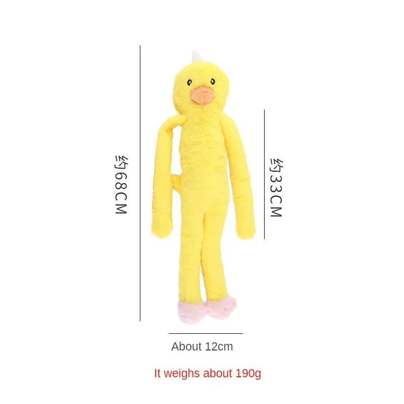 Pink and yellow plush dog toy with sound features for large breed dogs like Golden Retrievers.