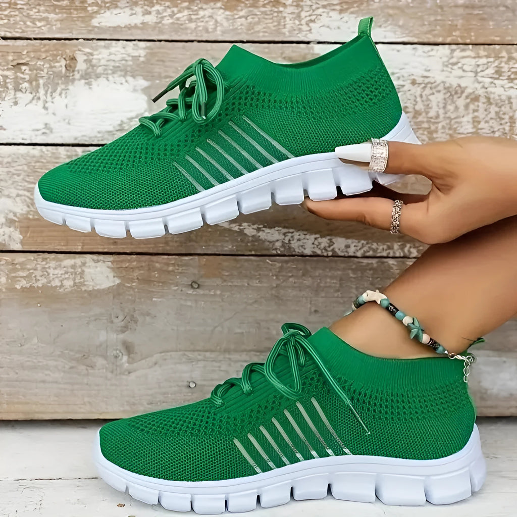 Women's casual mesh sports shoes in various colours with round toe and low heel design