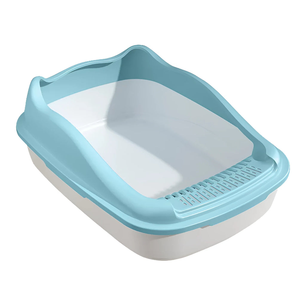Oversized semi-enclosed PP cat litter box in cream white, extra large size, placed on floor