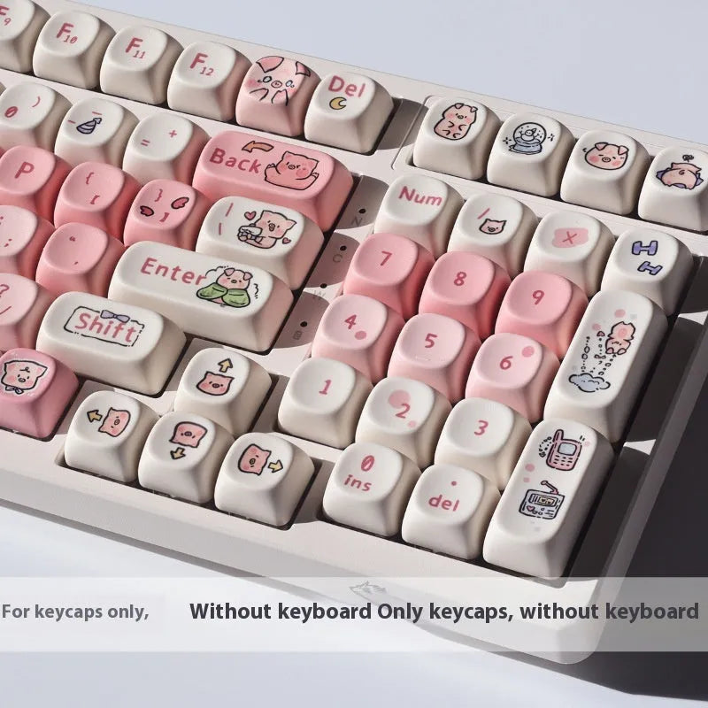 Pink PBT key caps with pig design artwork for mechanical keyboards showing MOA height profile
