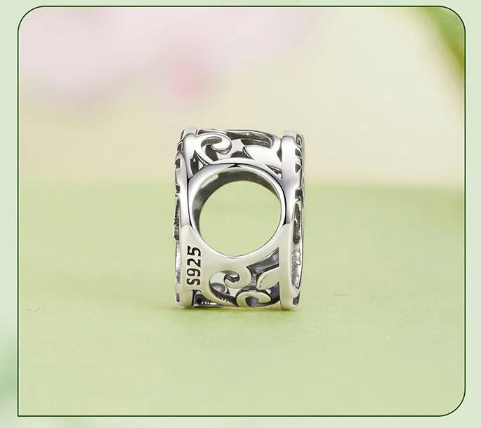 Single S925 sterling silver hollow lucky tree bead with pearlescent finish, 1.0cm high