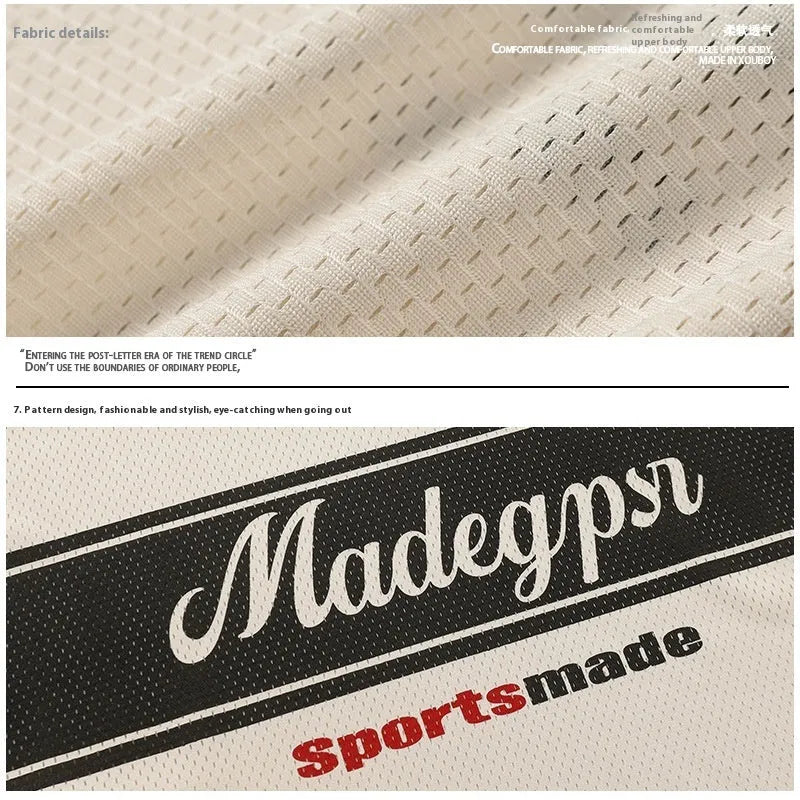 Apricot coloured men's V-neck loose sports jersey with letter print and drop shoulder sleeves.
