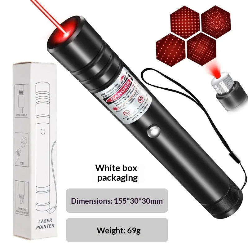 USB-charging infrared cat laser pointer in black aluminium alloy with green light and starry-sky rotating head