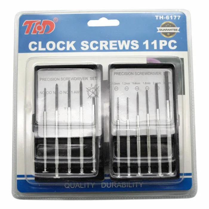 TH-6177 11-piece steel screwdriver set with cross and flathead bits on a white background.
