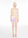 Rainbow Pink triangle bikini top and bottom set on a mannequin