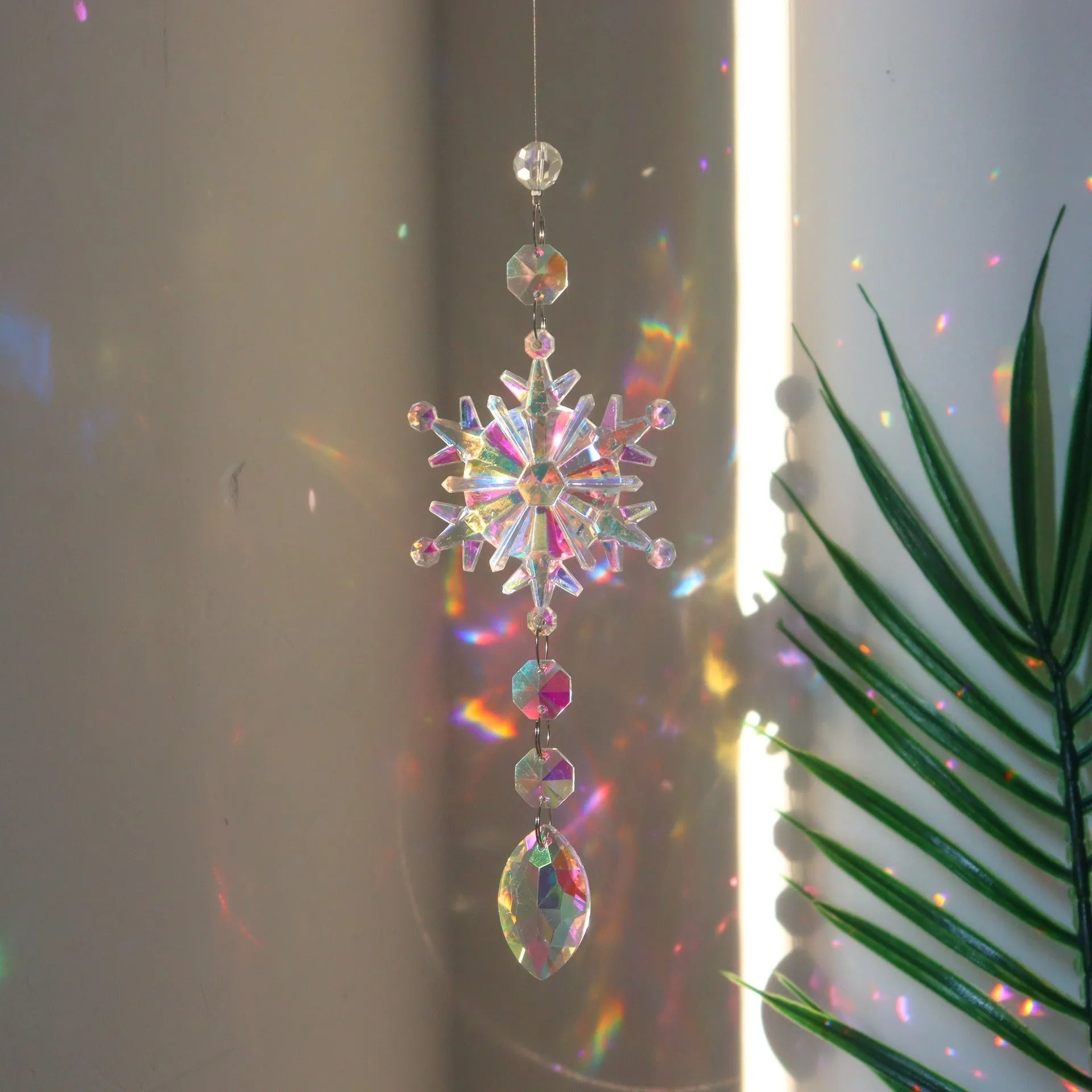 K9 crystal Christmas sun catcher with AB snowflake design and hanging chain